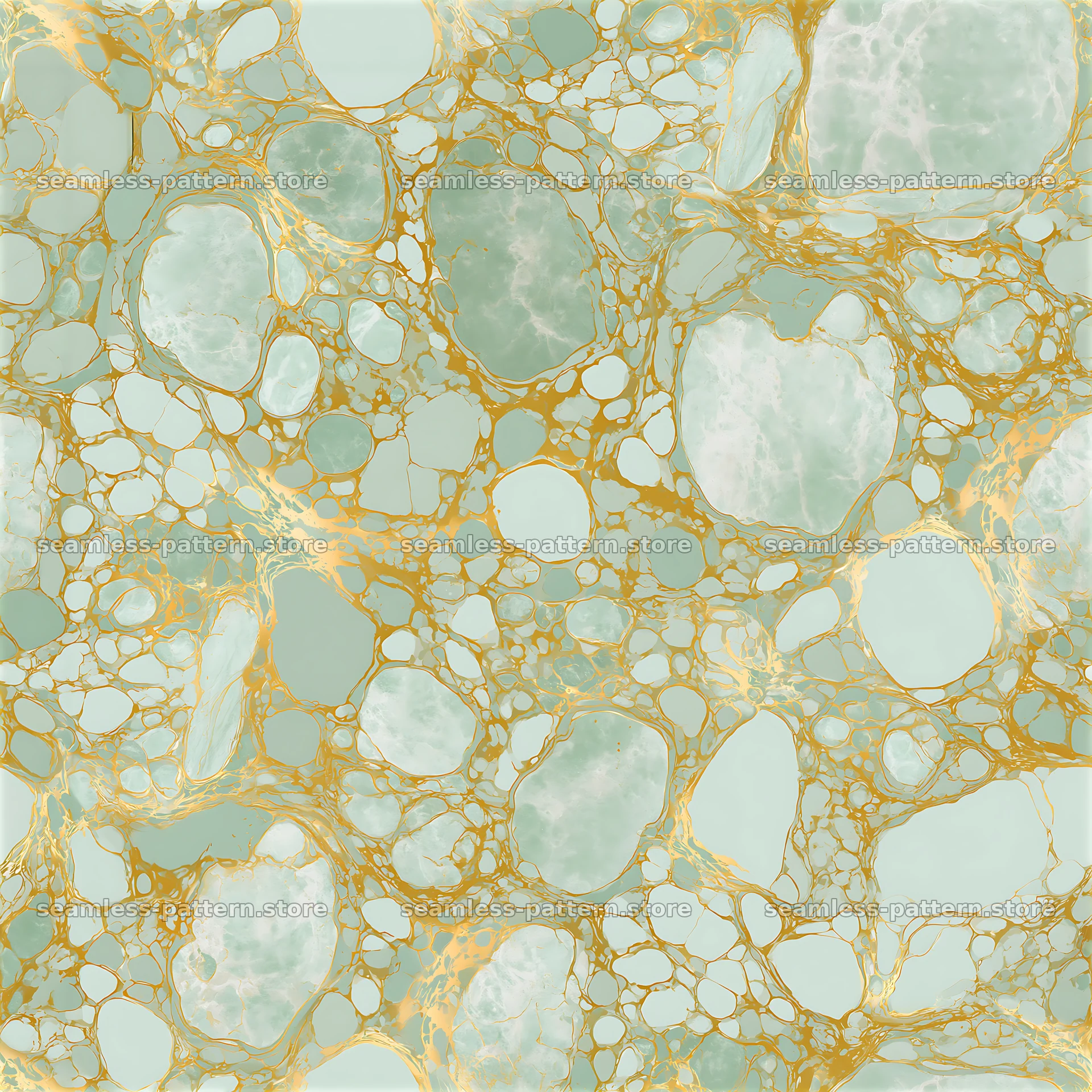 Seamless green and gold marble pattern with organic shapes — seamless tileable pattern at 8192x8192