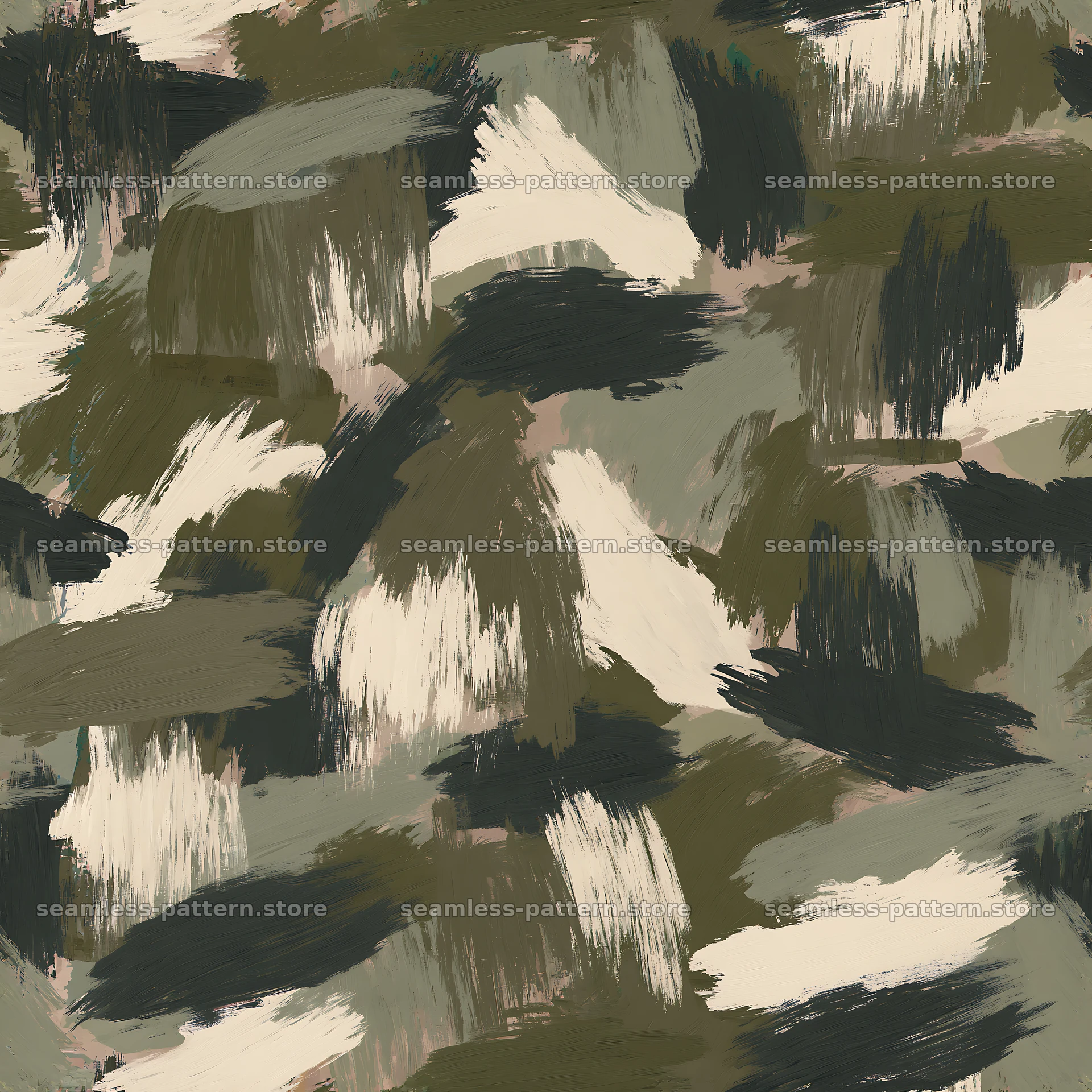 Seamless olive camouflage brushstroke pattern design — seamless tileable pattern