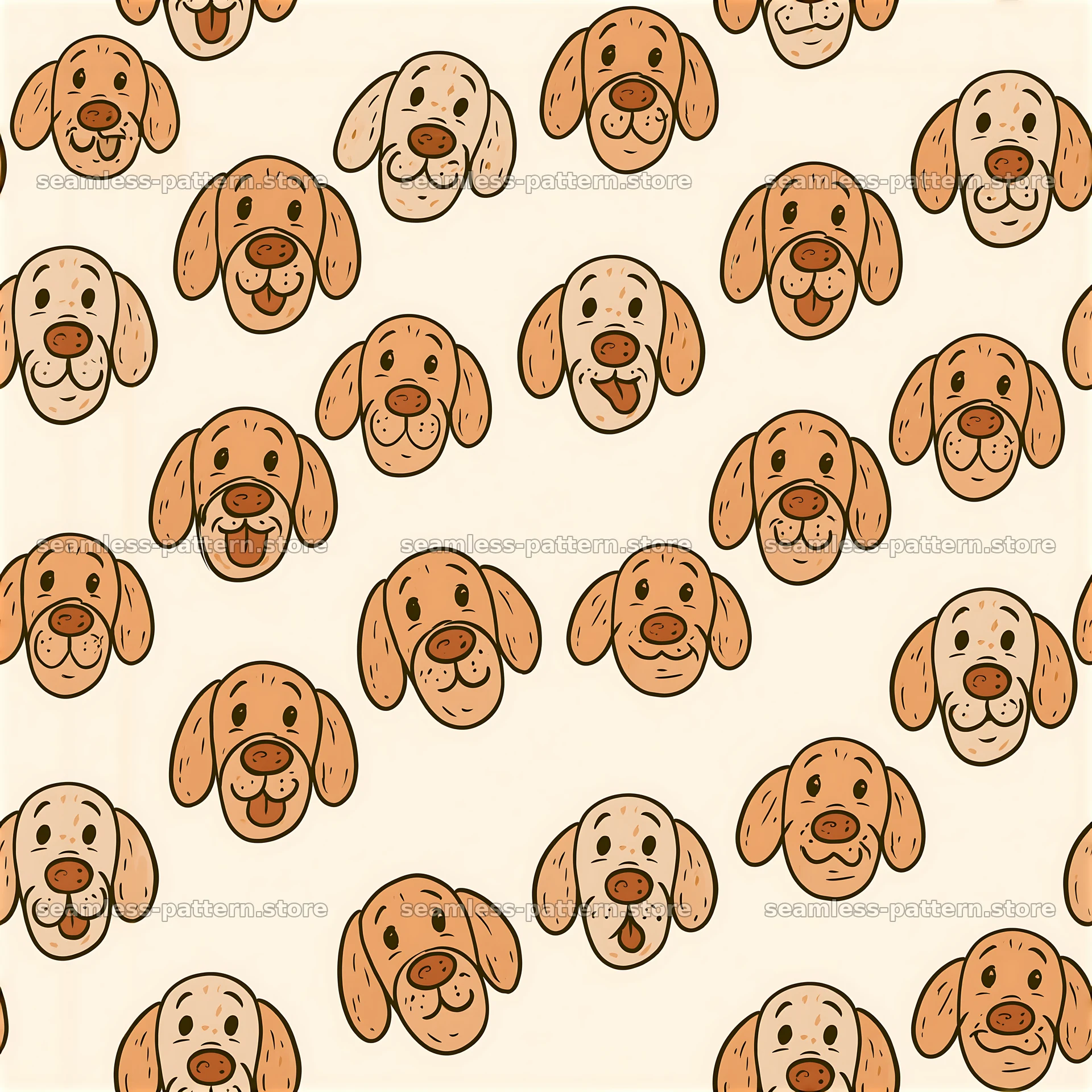 Repeating pattern with cartoon canine faces across light background — seamless tileable pattern at 8192x8192