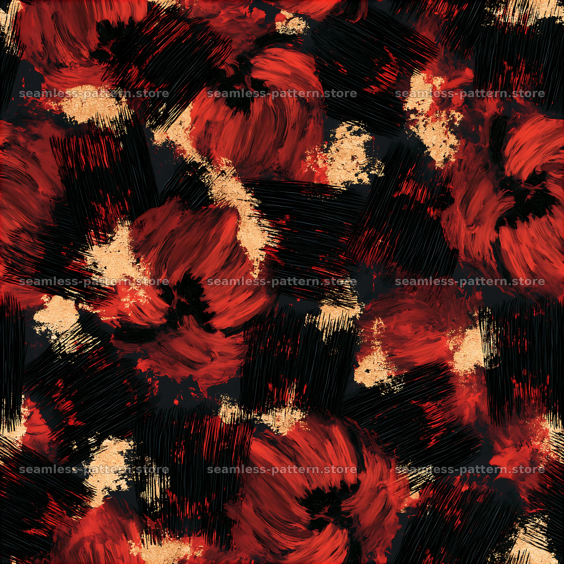 Brushstroke black red gold seamless pattern in abstract style — seamless tileable pattern at 8192x8192