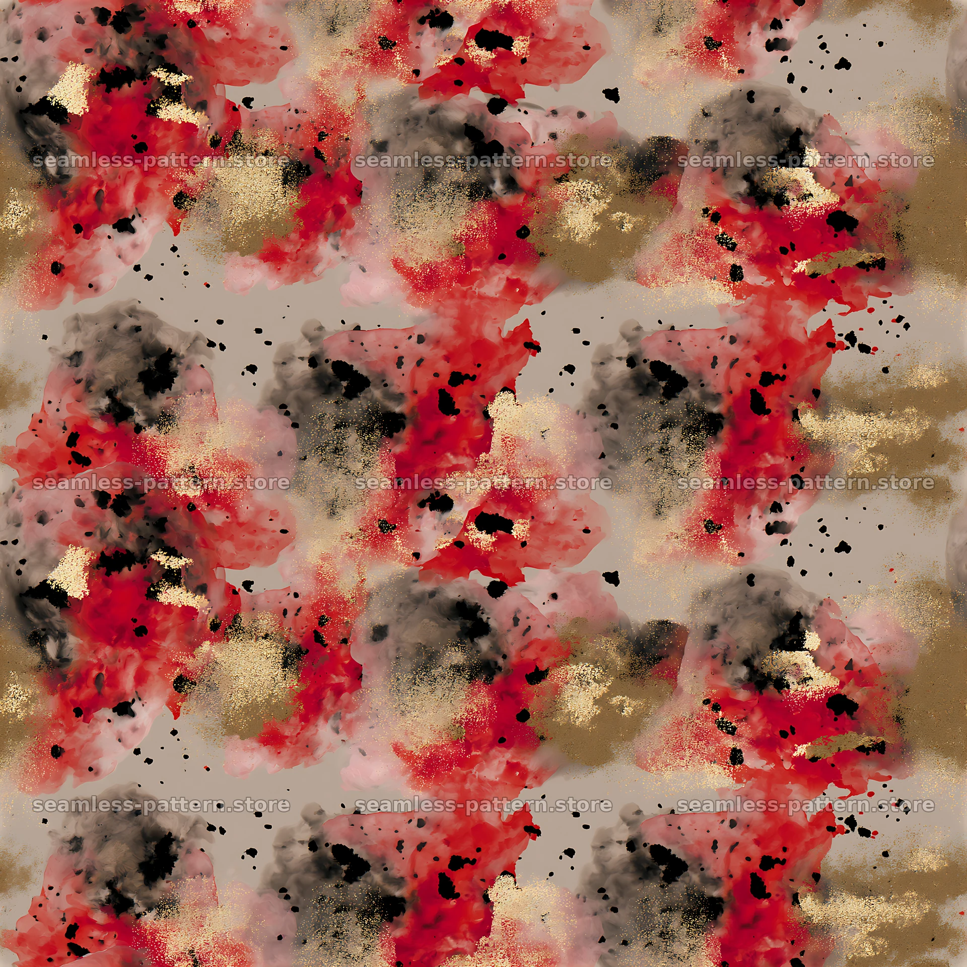 Paint splash black red gold seamless texture on light background — seamless tileable pattern at 8192x8192