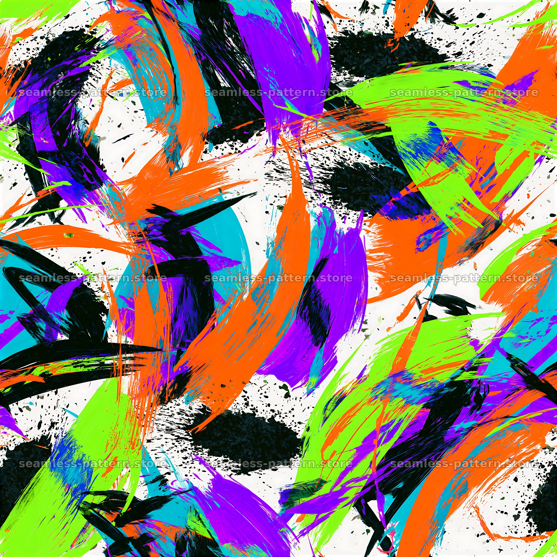 Vivid expressive acrylic marks repeat pattern with bright colors — seamless tileable pattern at 8192x8192