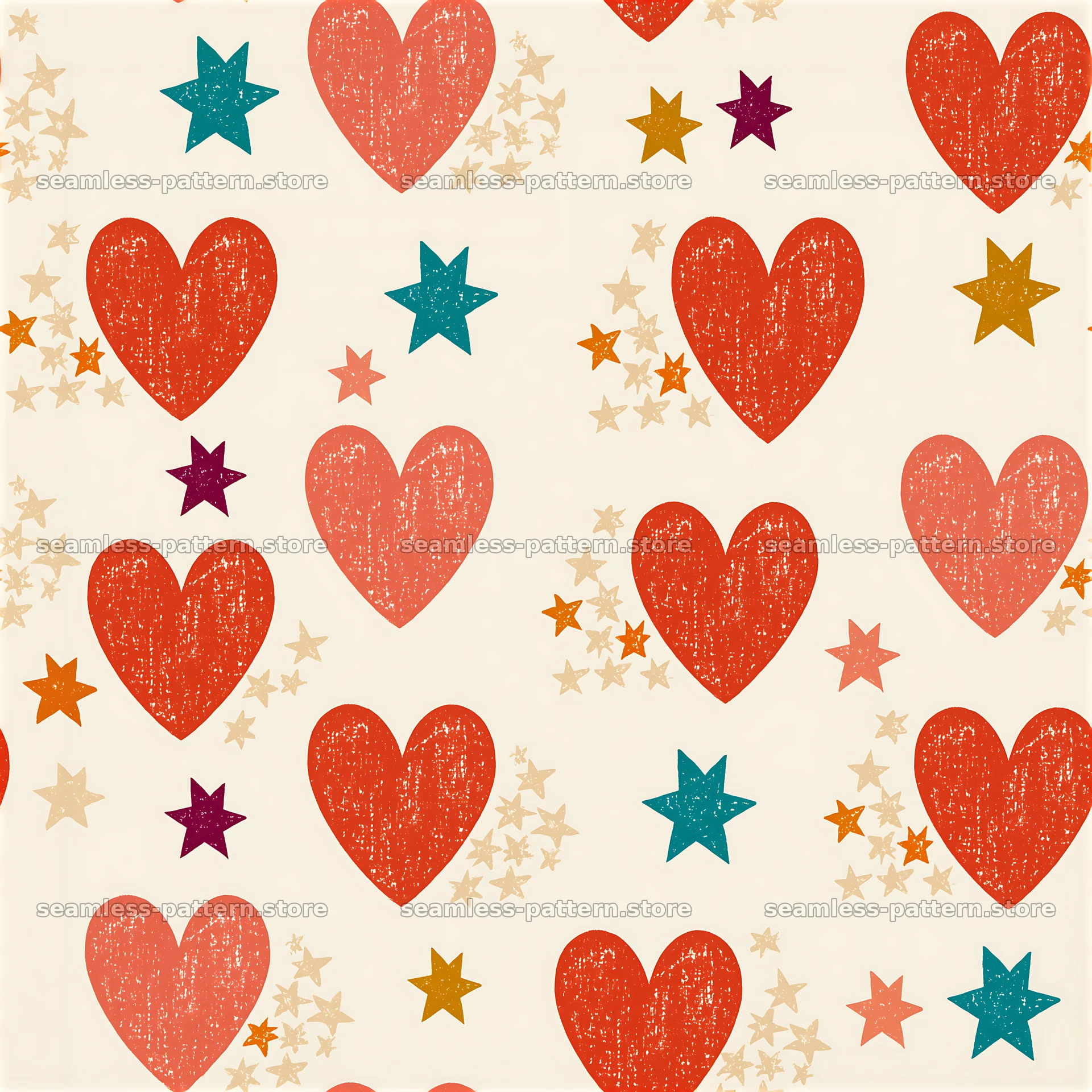 Heart stars repeat pattern with colorful shapes on light background — seamless tileable pattern at 8192x8192