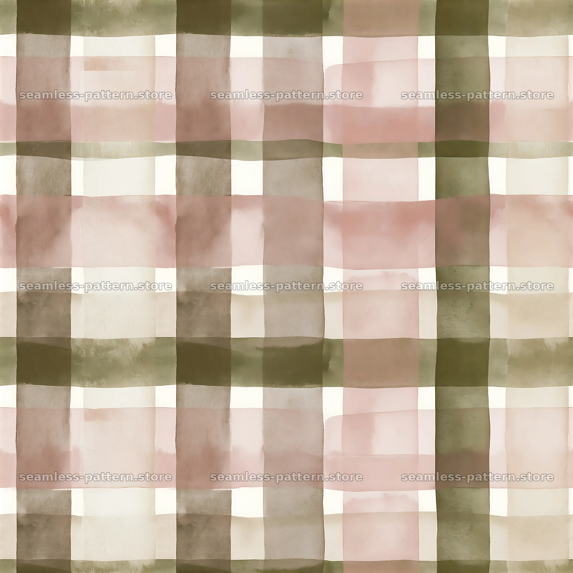 Seamless watercolor plaid pattern in soft pink and green hues — seamless tileable pattern at 8192x8192