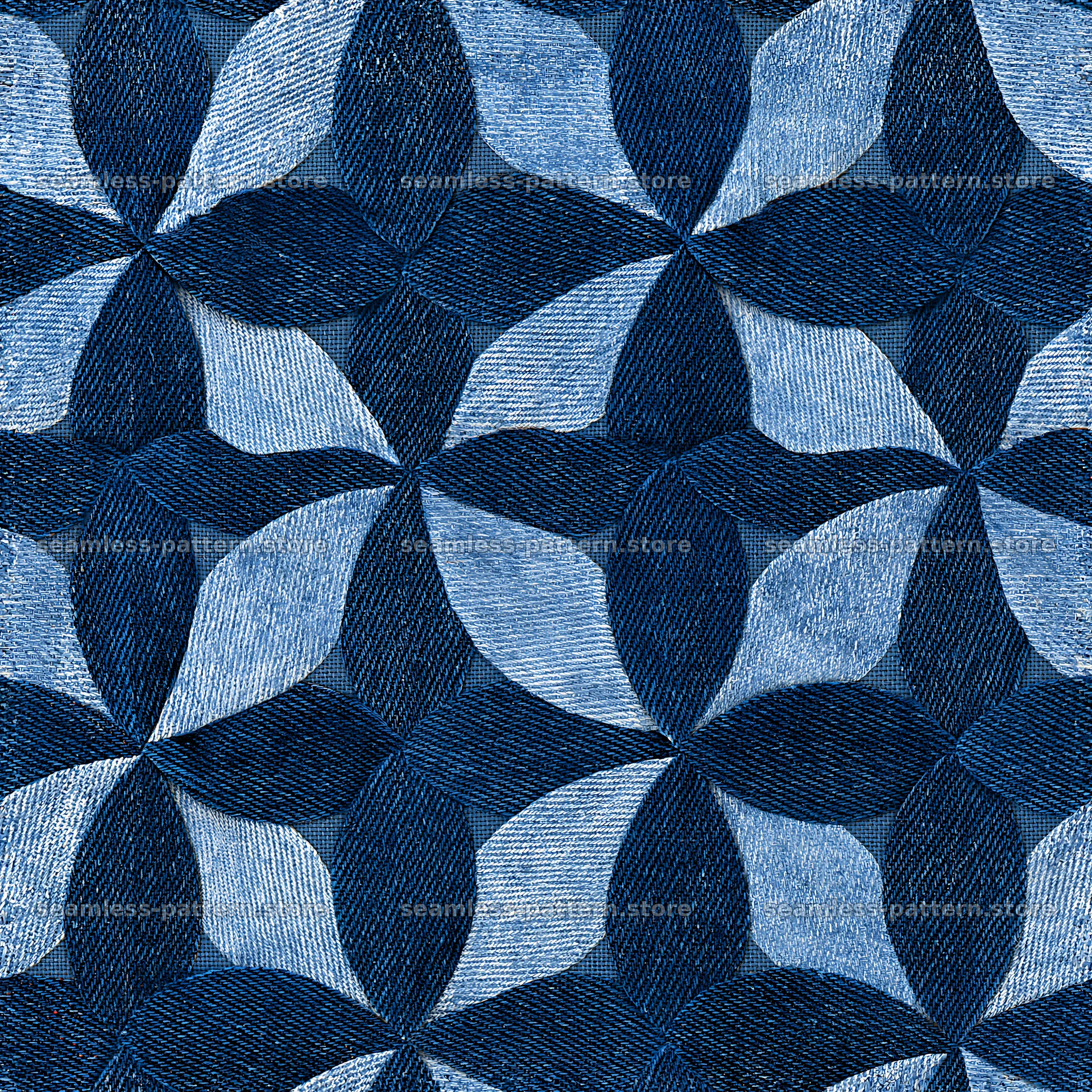 Seamless blue denim fabric pattern with geometric shapes — seamless tileable pattern