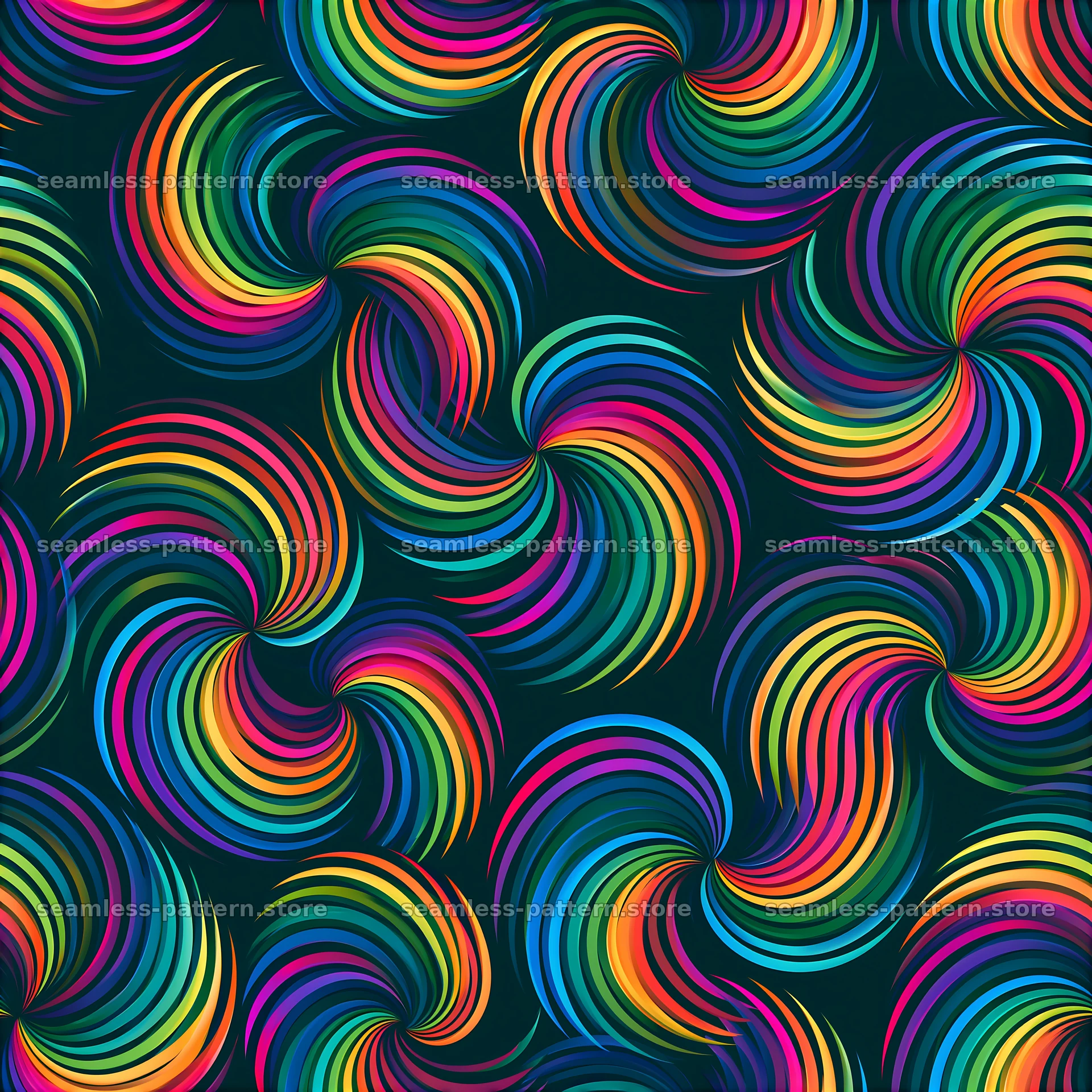 Bold rainbow arcs seamless pattern on dark background — seamless tileable pattern at 8192x8192