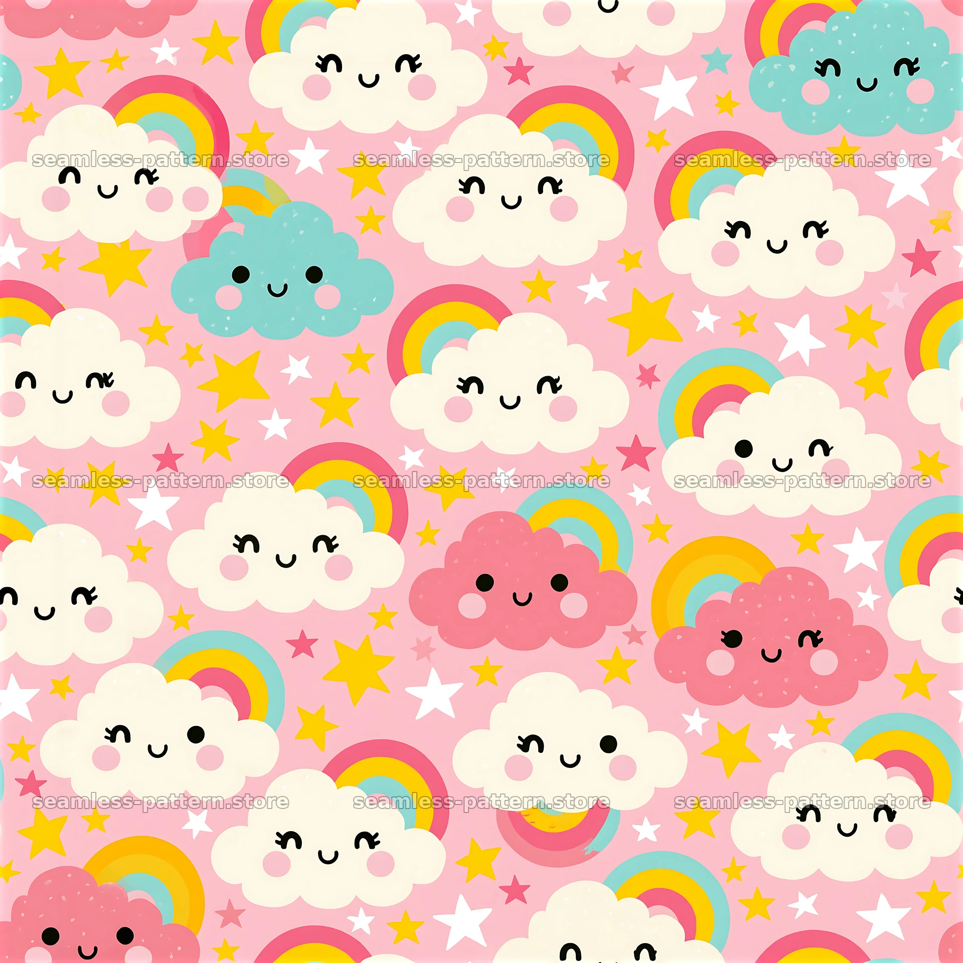 Happy cloud seamless pattern for kids — seamless tileable pattern at 8192x8192