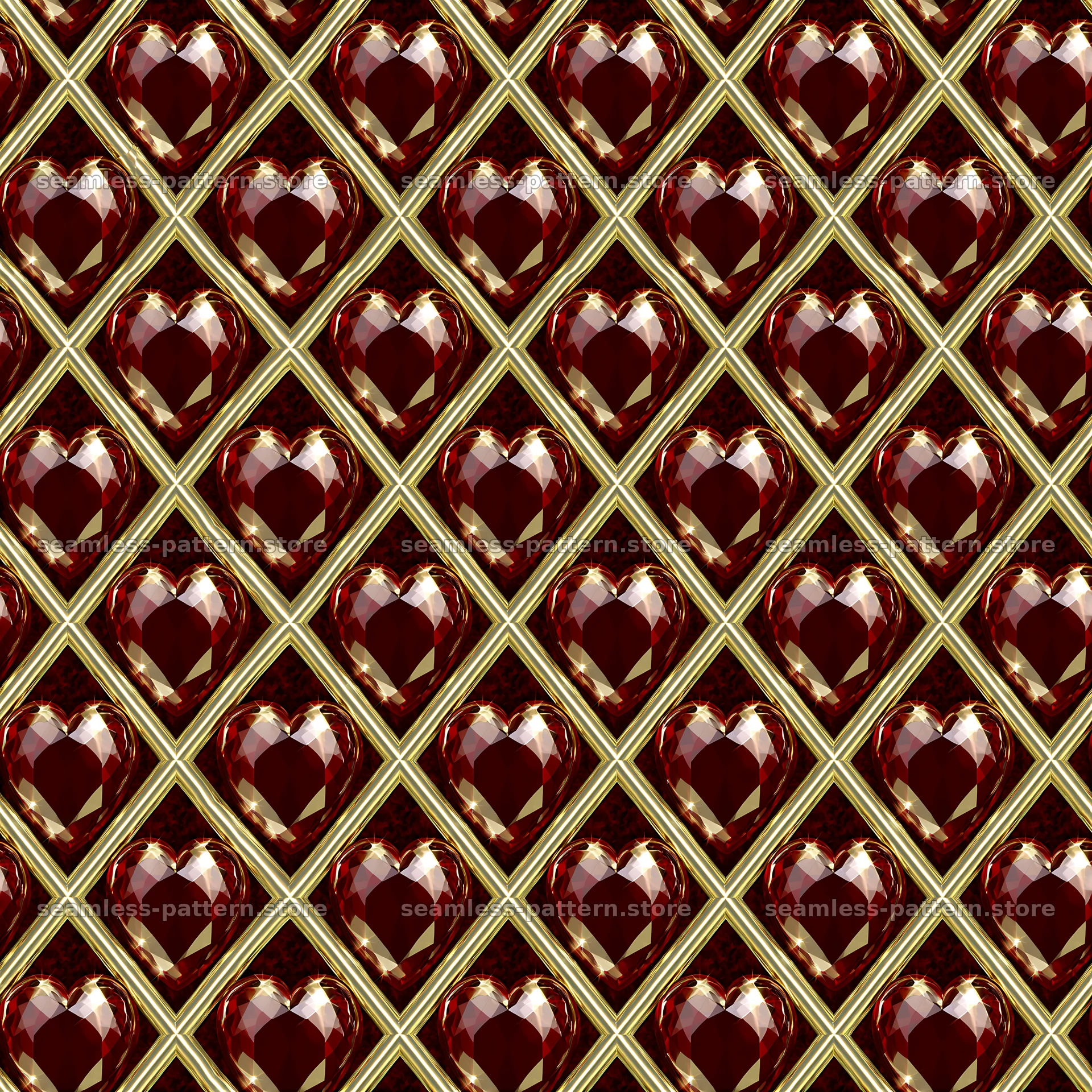 Sparkling hearts tileable pattern with gold accents — seamless tileable pattern at 8192x8192