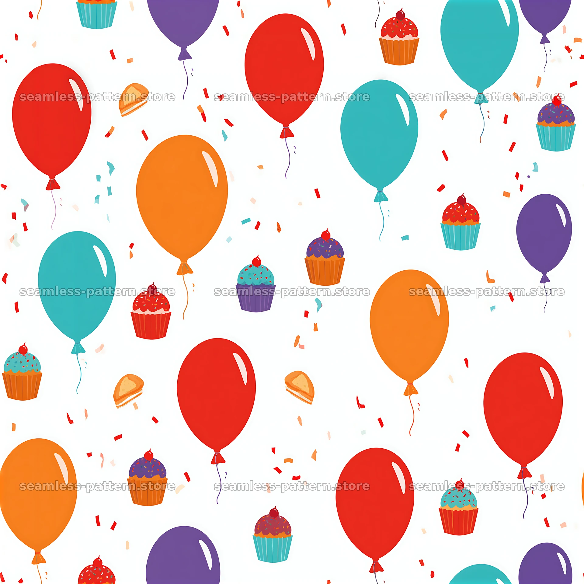 Bright balloons and pastry cake seamless pattern — seamless tileable pattern at 8192x8192