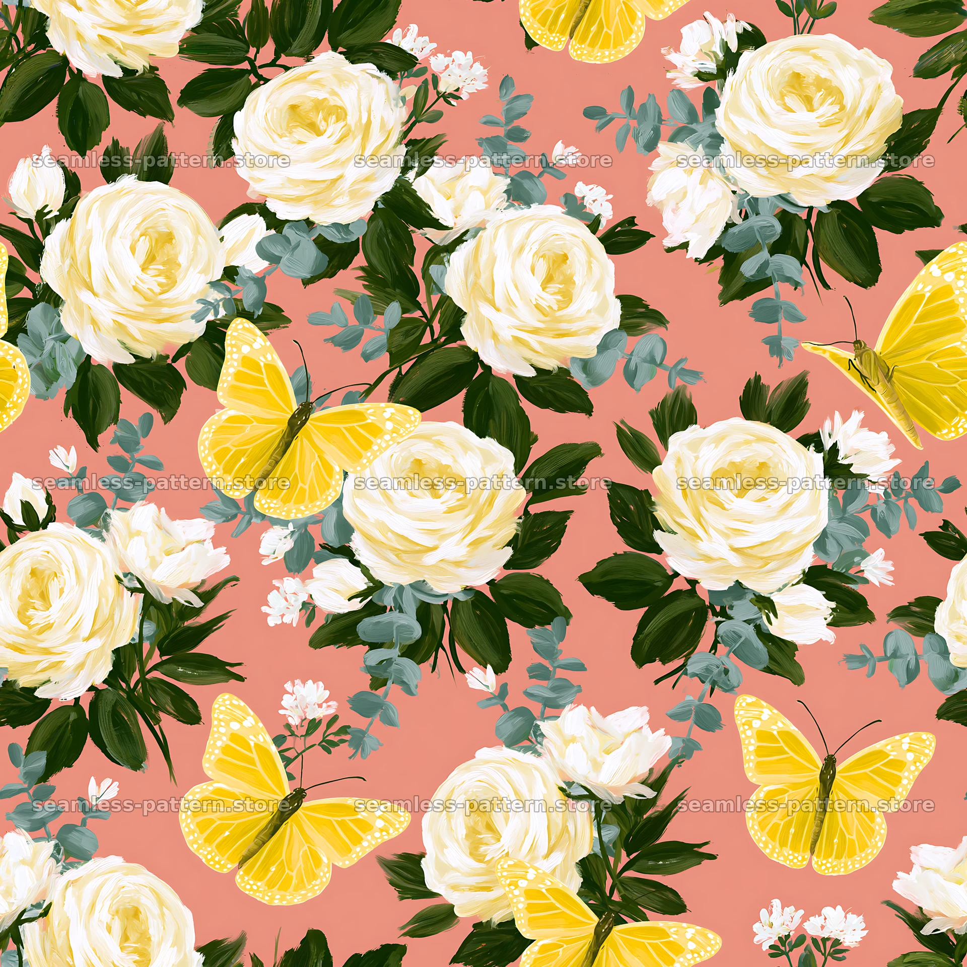 Butterfly and rose seamless pattern for fabric and wallpaper — seamless tileable pattern