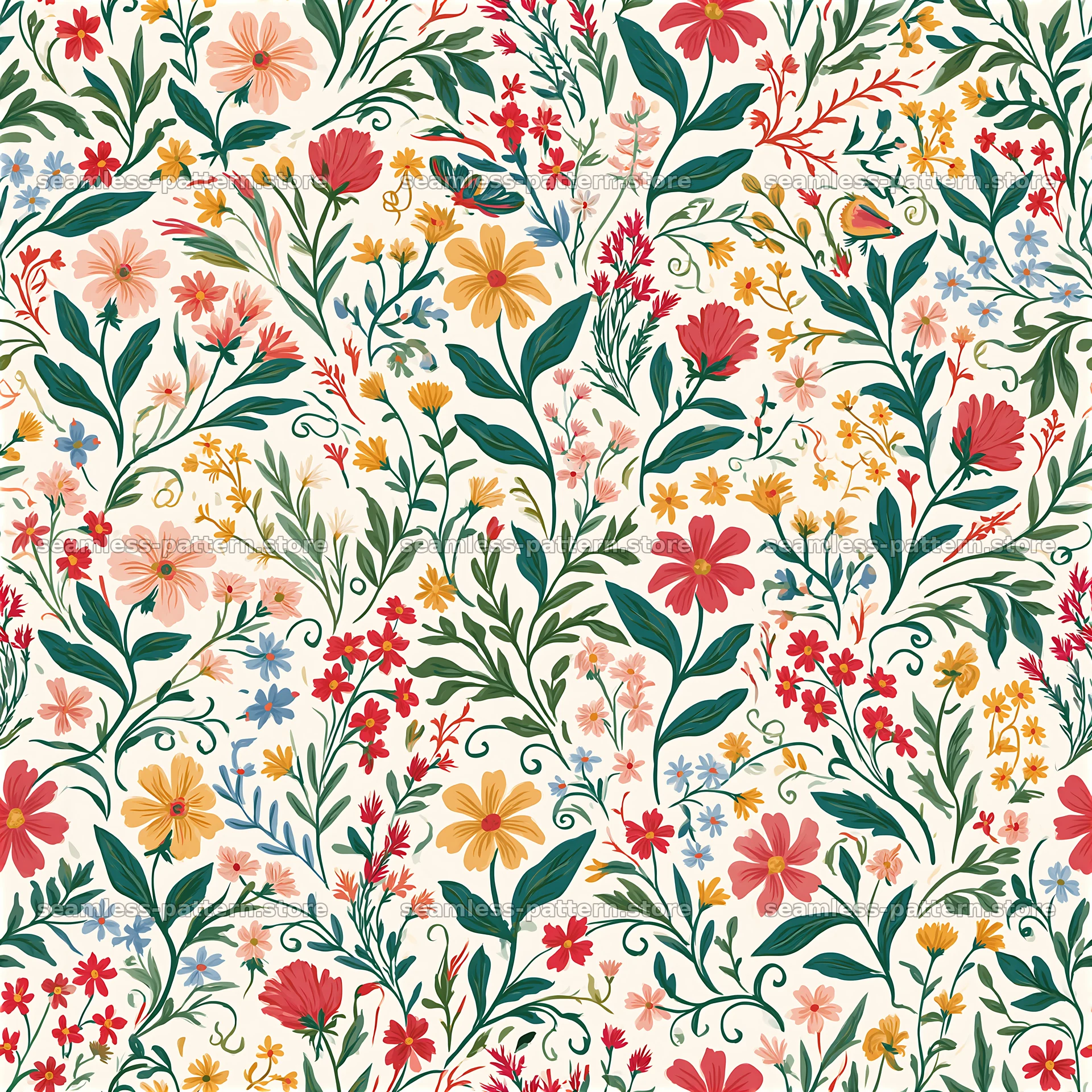 Bright floral details seamless pattern filled with colorful flowers — seamless tileable pattern at 8192x8192