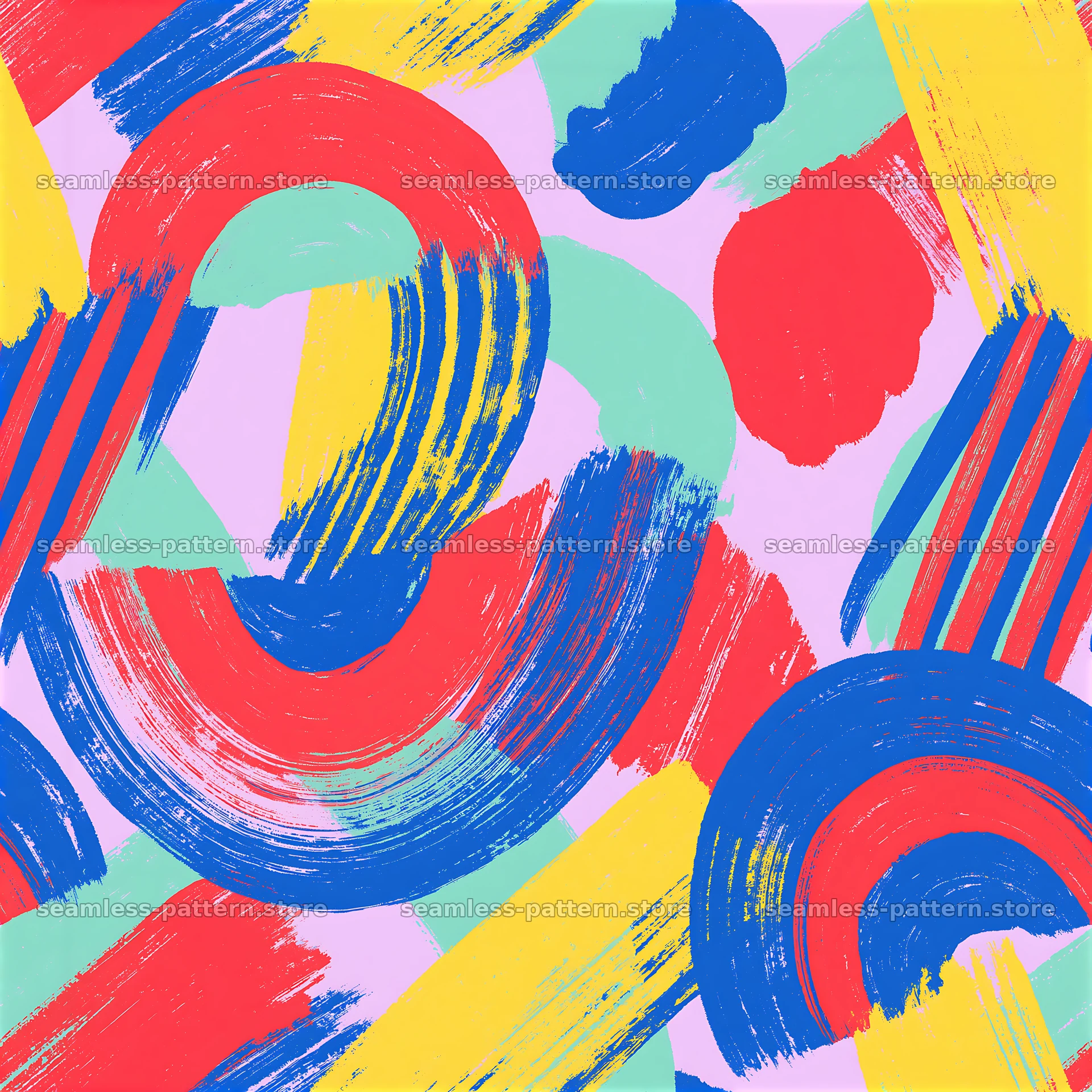 Vibrant gouache brush marks seamless pattern in bright colors — seamless tileable pattern at 8192x8192
