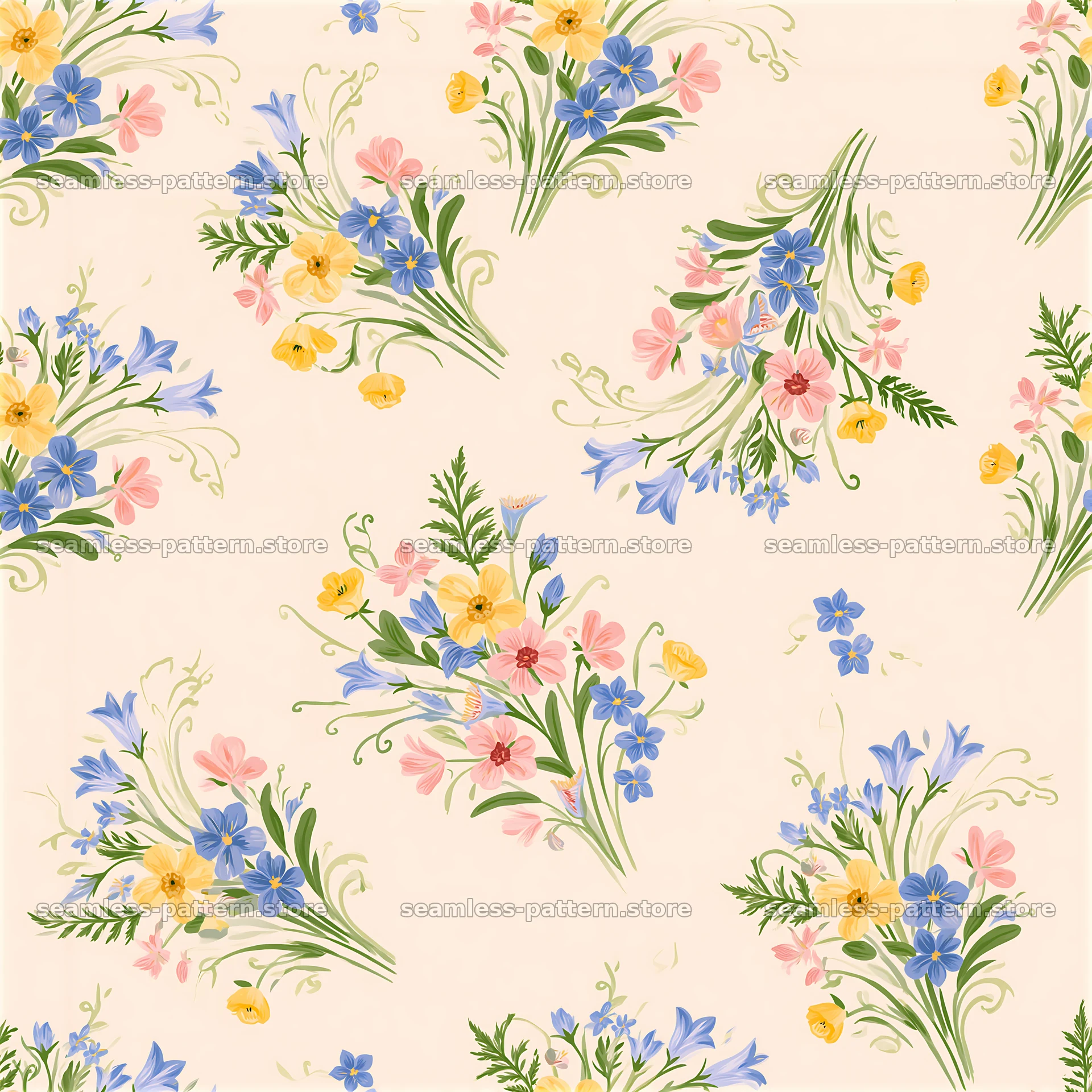 Flower cluster seamless pattern with various colors and shapes — seamless tileable pattern at 8192x8192