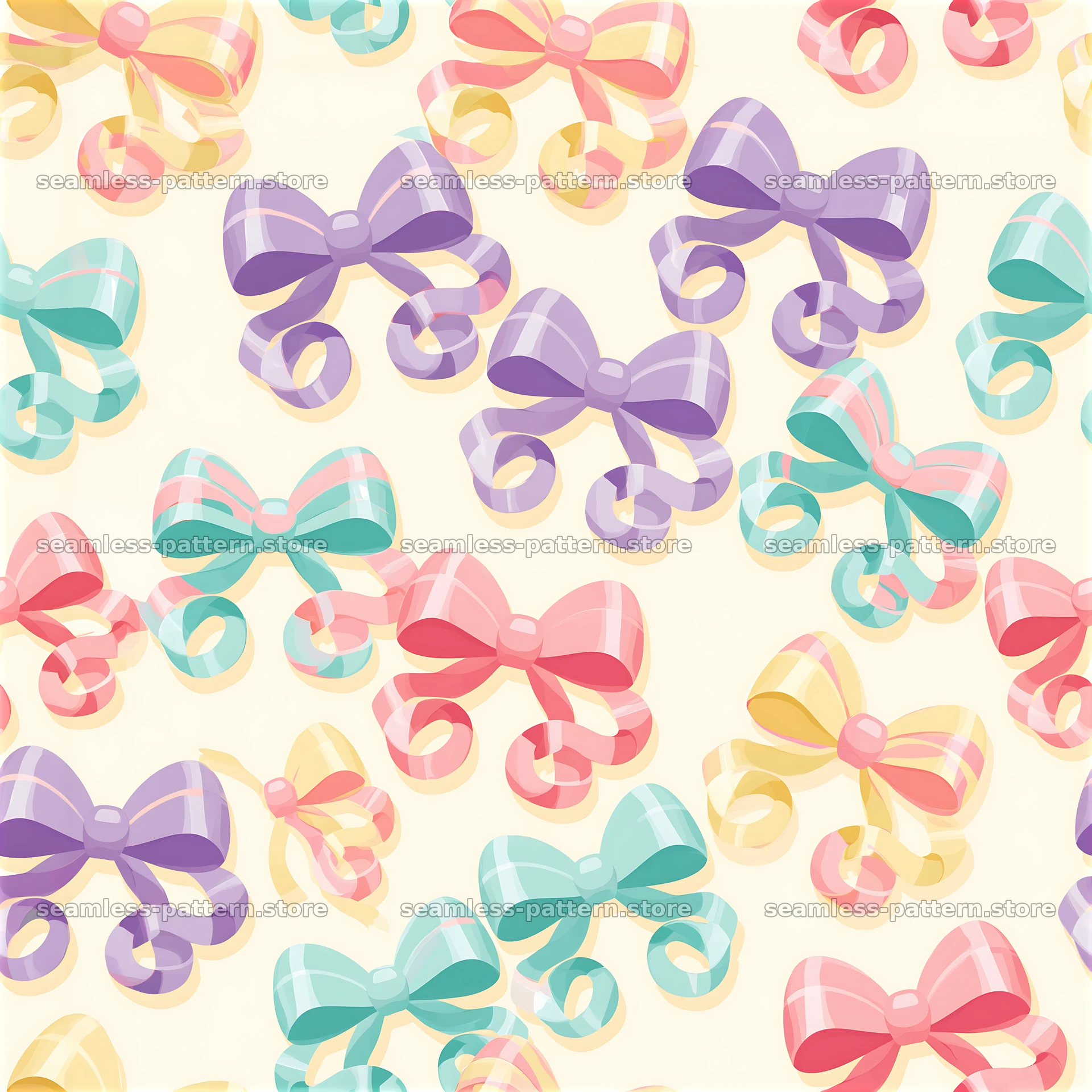 Cute bows and ribbons seamless pattern in pastel colors on light background — seamless tileable pattern at 8192x8192