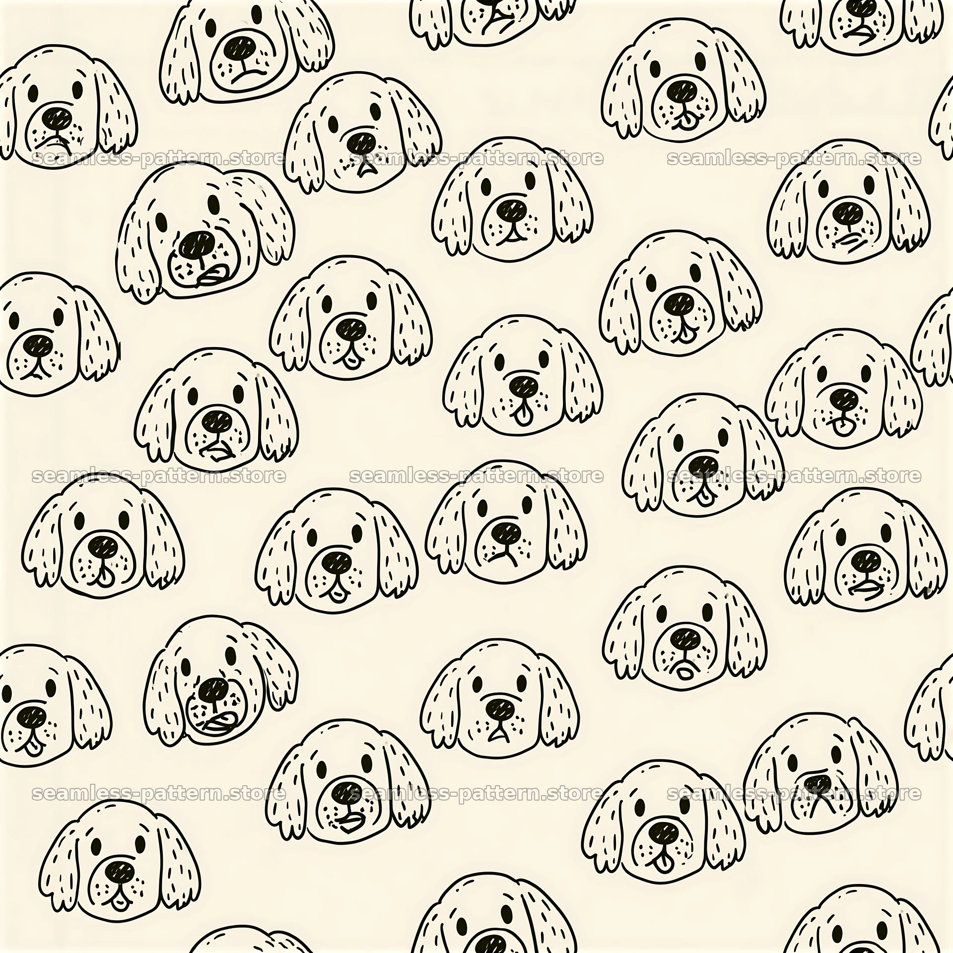 Repeating pattern with cartoon canine faces over a light background — seamless tileable pattern at 8192x8192