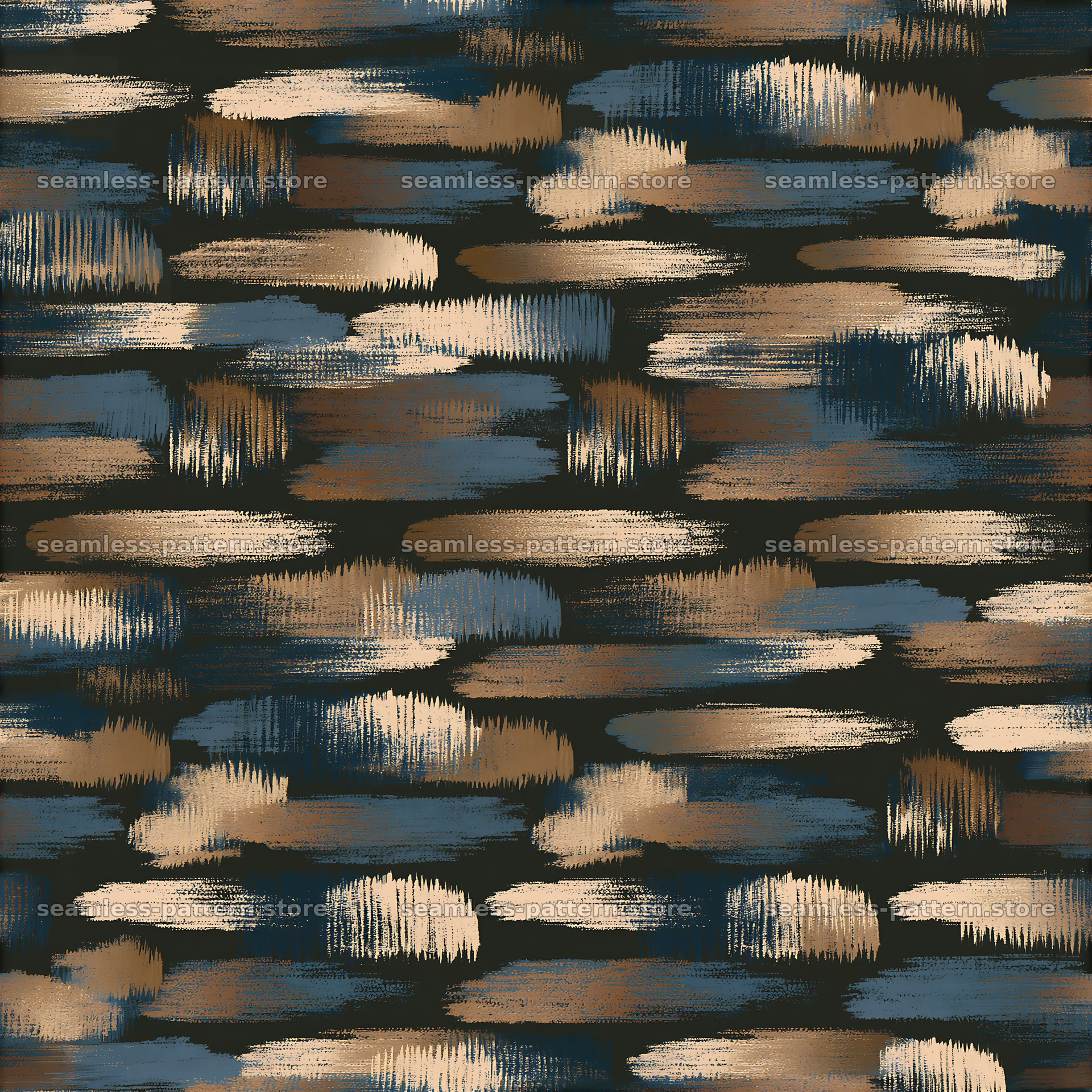 Seamless fluid brush mark pattern in muted tones of blue and brown — seamless tileable pattern at 8192x8192
