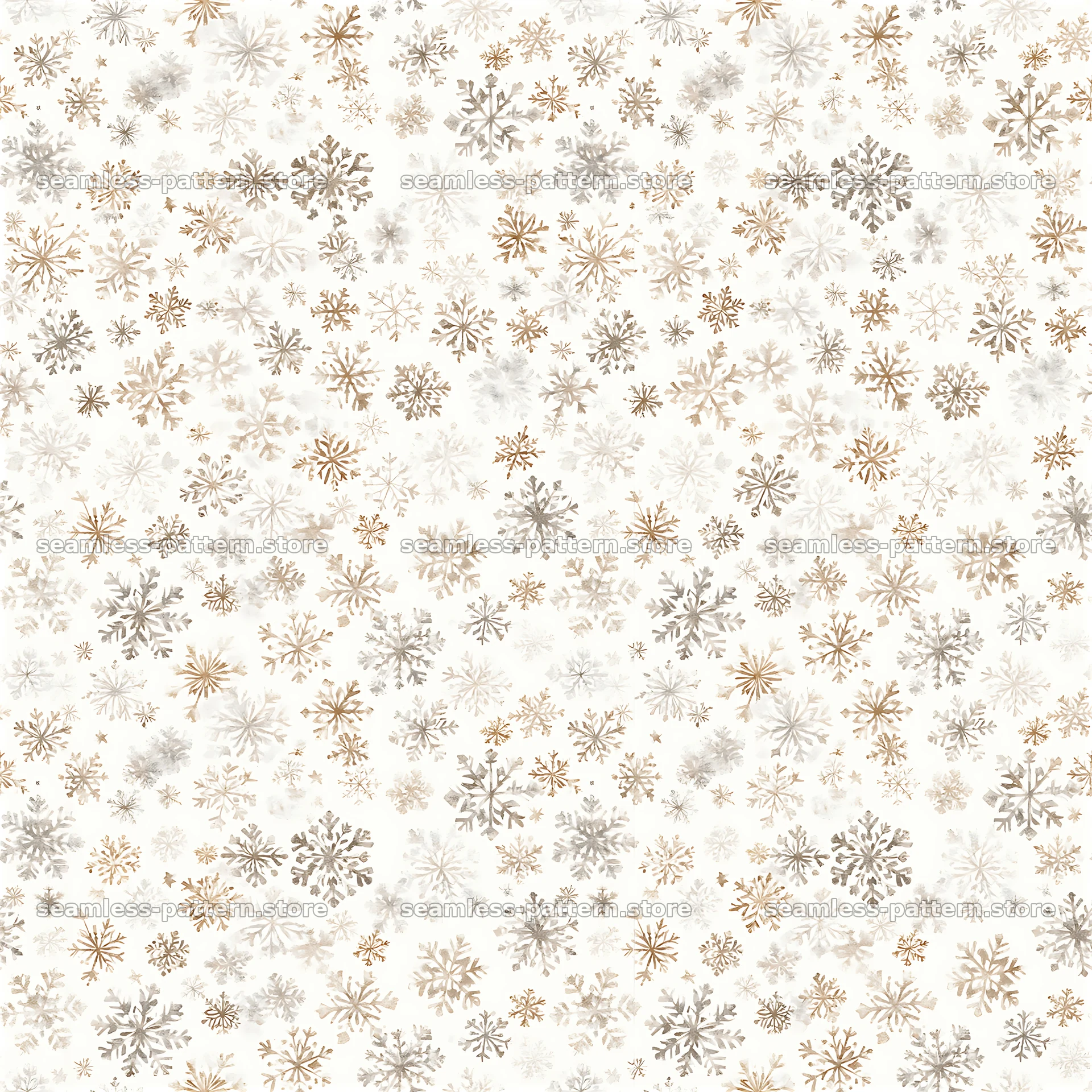 Seamless watercolor snowflake pattern on a light background — seamless tileable pattern at 8192x8192