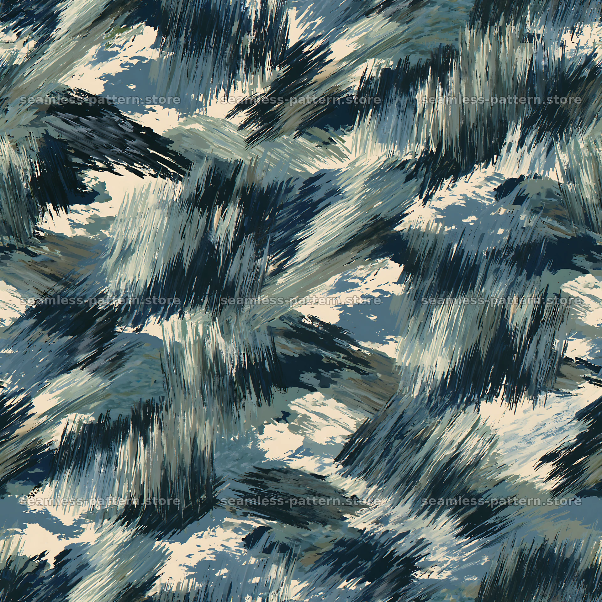 Seamless abstract camouflage brushstroke pattern in blue and taupe — seamless tileable pattern
