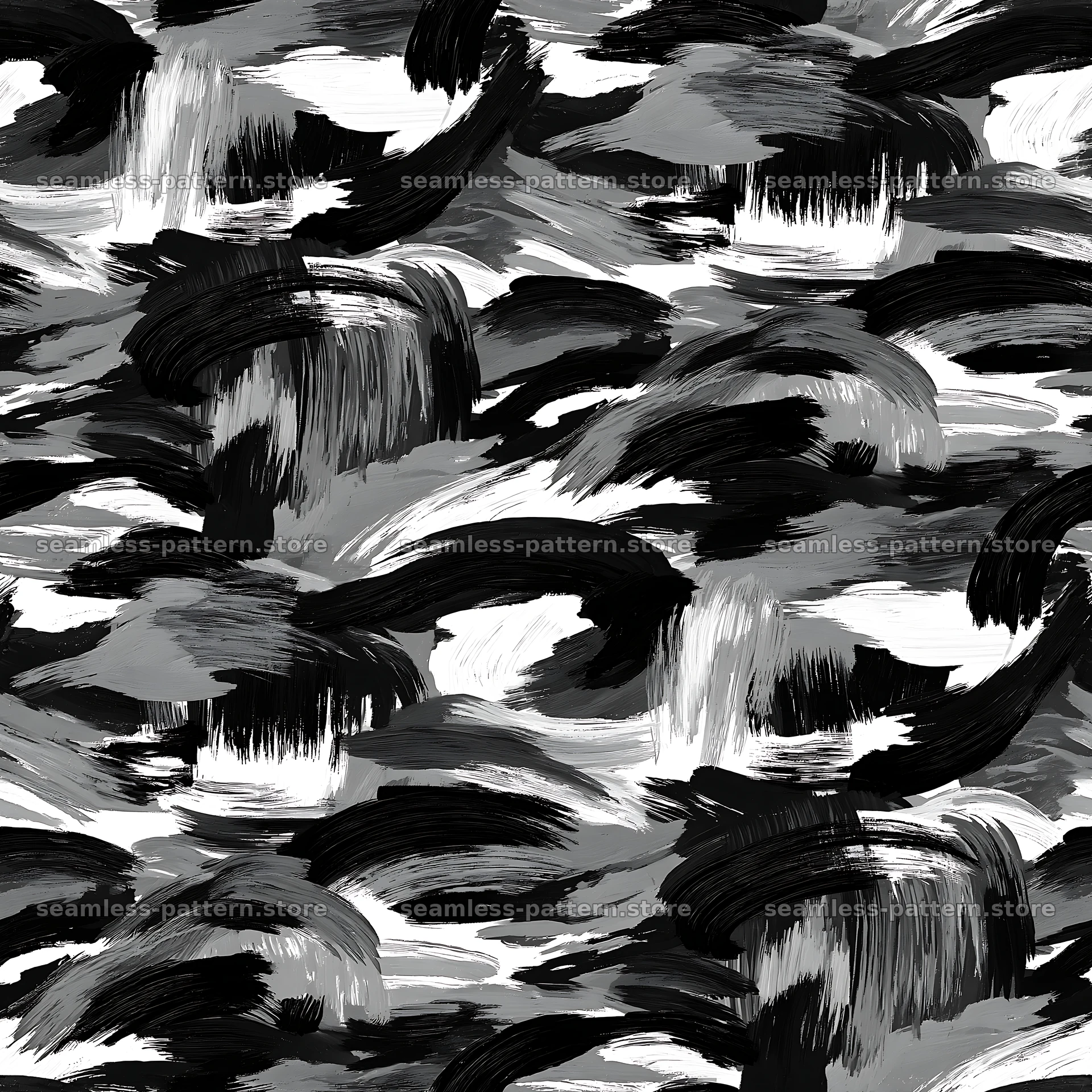 Seamless camouflage brushstroke pattern in black and white — seamless tileable pattern