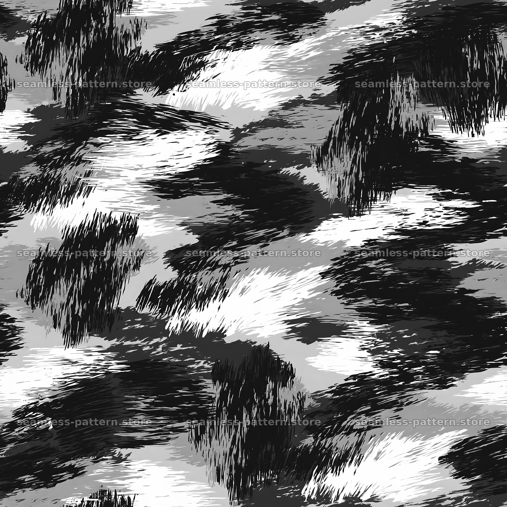 Seamless camouflage brushstroke pattern in black and white — seamless tileable pattern