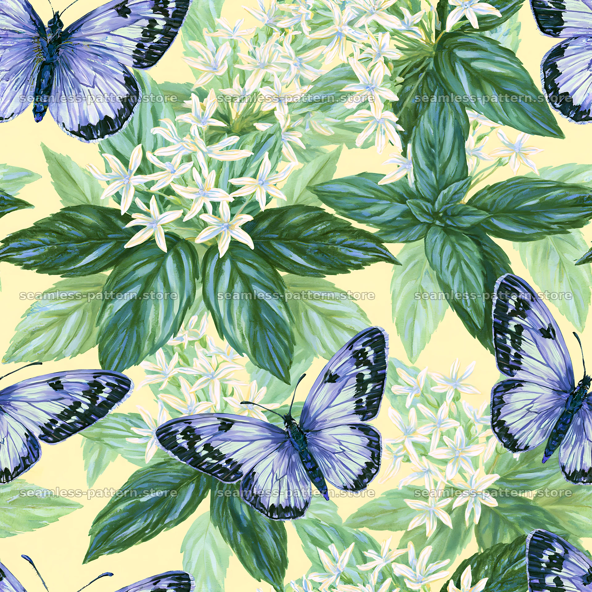 Watercolor butterfly seamless pattern for textiles and wallpaper — seamless tileable pattern