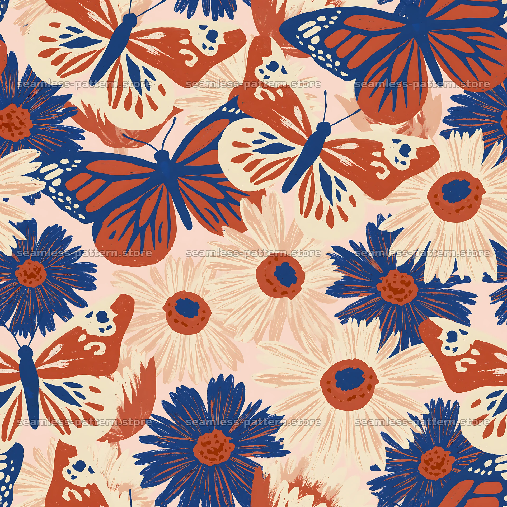 Butterfly and daisy seamless pattern for fabric and wallpaper — seamless tileable pattern