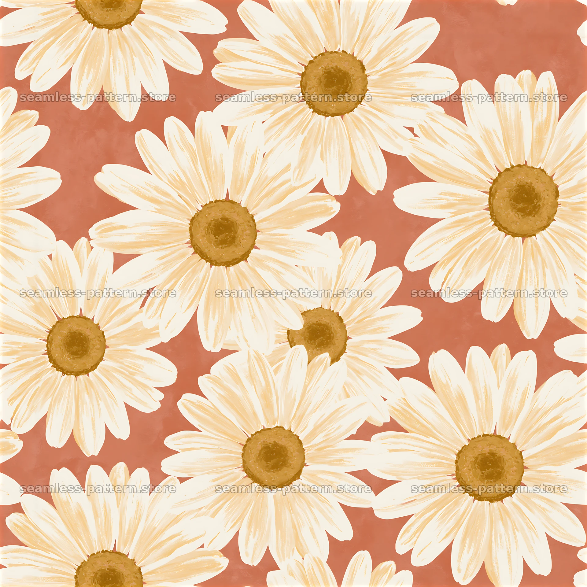 Daisy repeating pattern in a warm color palette — seamless tileable pattern at 8192x8192