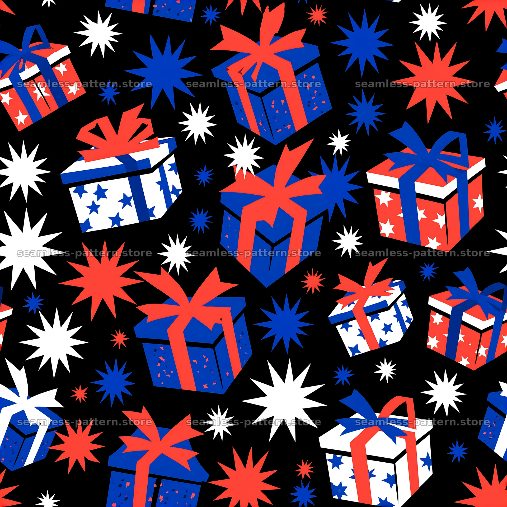 Seamless pattern with birthday gifts and stars — seamless tileable pattern at 8192x8192