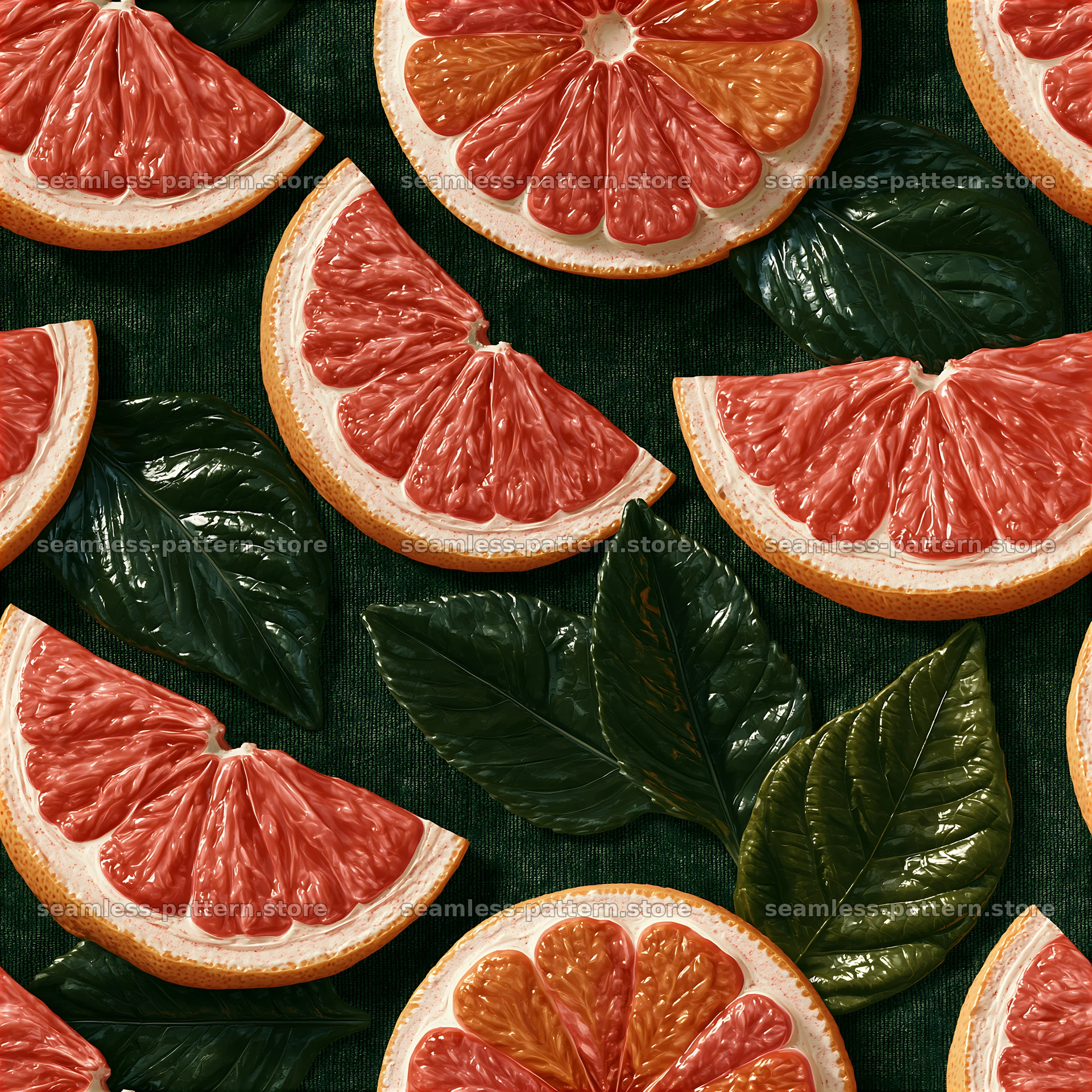 Colorful citrus seamless pattern with grapefruit and green leaves — seamless tileable pattern at 8192x8192