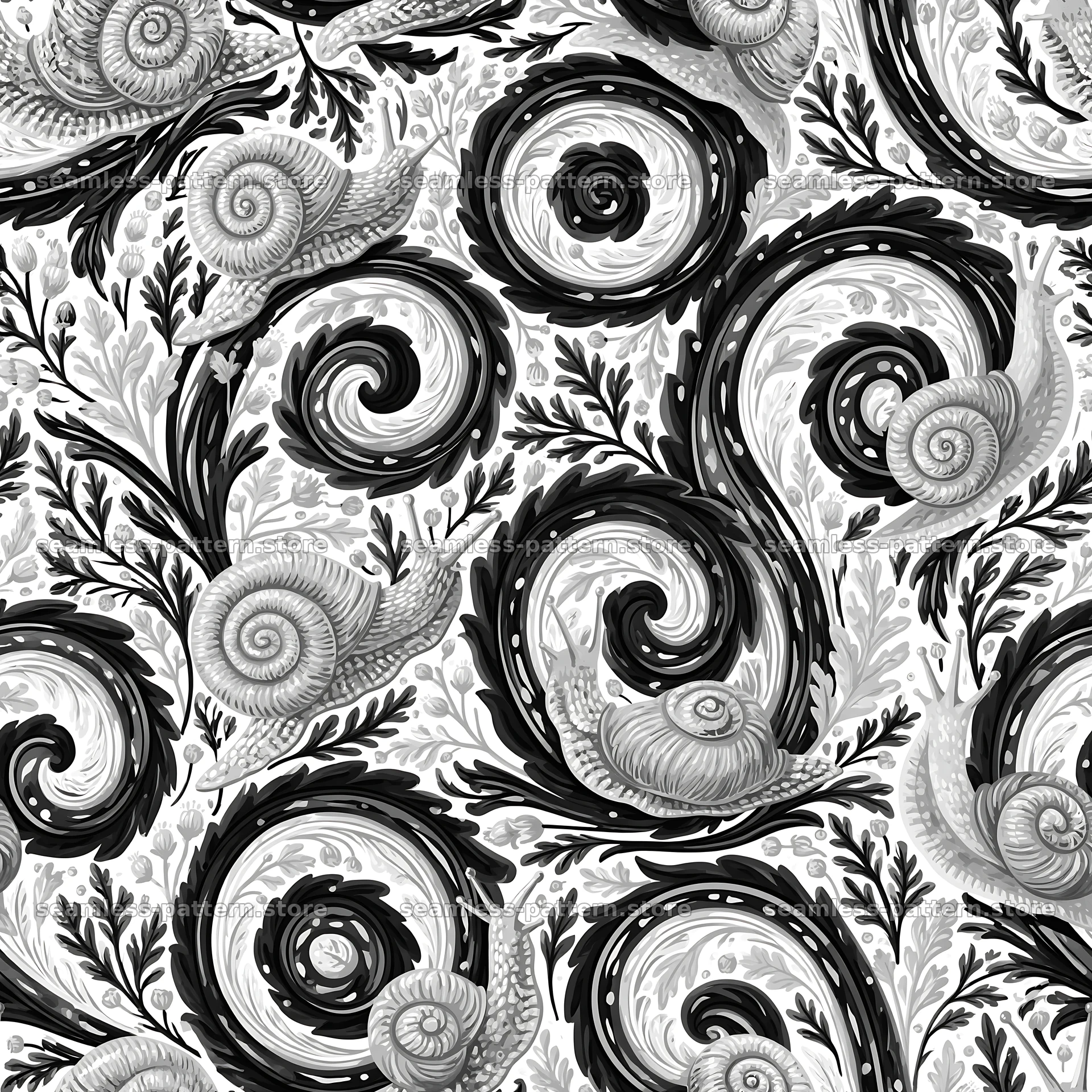 Red snail woodland seamless texture for fabric and wallpaper — seamless tileable pattern