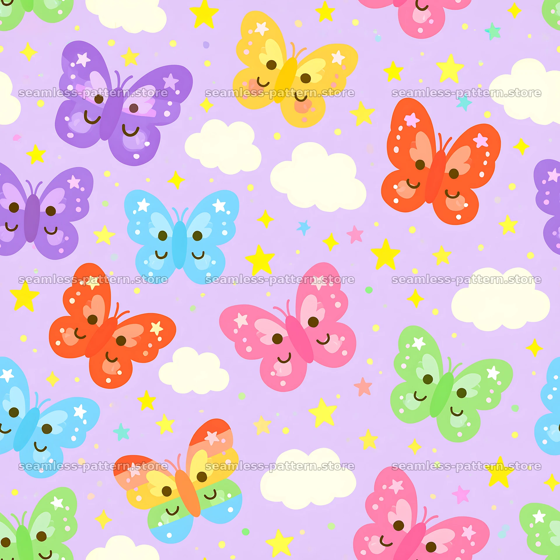 Kawaii butterfly seamless pattern with colorful butterflies — seamless tileable pattern