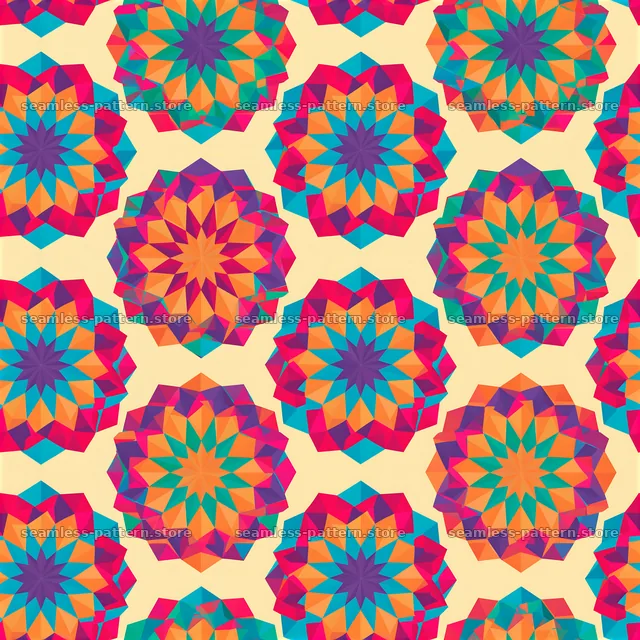 Vibrant geometric flower shapes seamless pattern in bold colors — seamless tileable pattern
