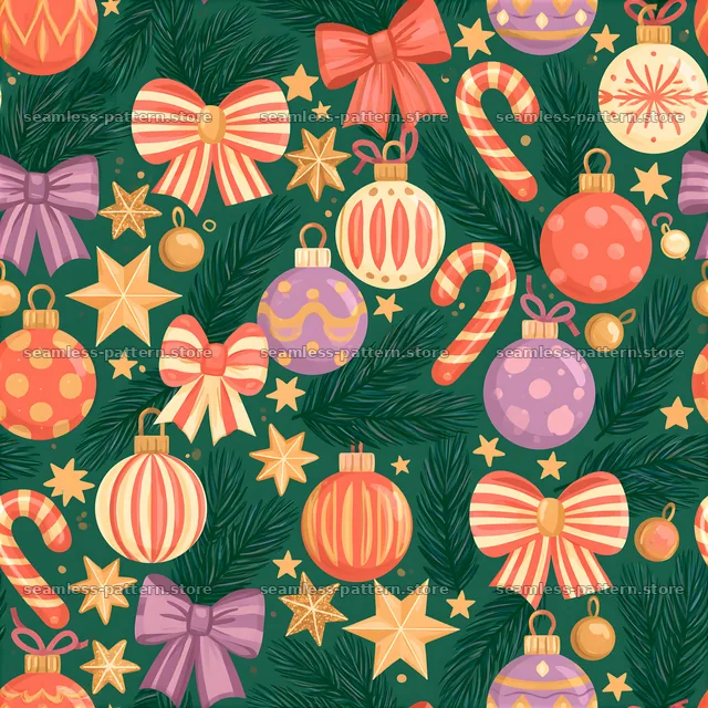 Colorful Christmas seamless pattern with retro holiday motifs — seamless tileable pattern