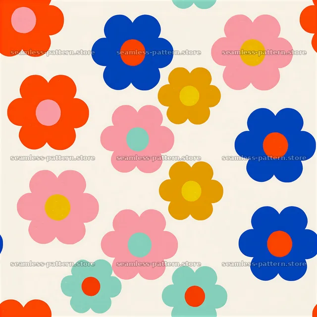 Multicolor floral dots tileable pattern with playful flower shapes — seamless tileable pattern