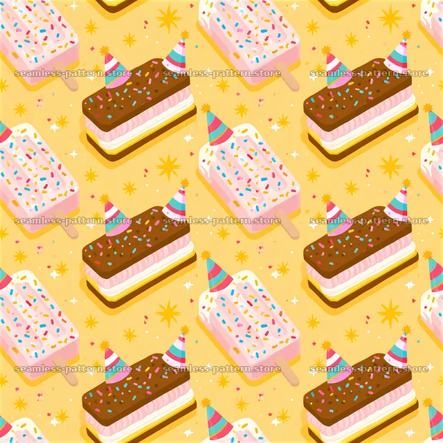 Birthday ice cream seamless pattern with popsicles and sprinkles — seamless tileable pattern