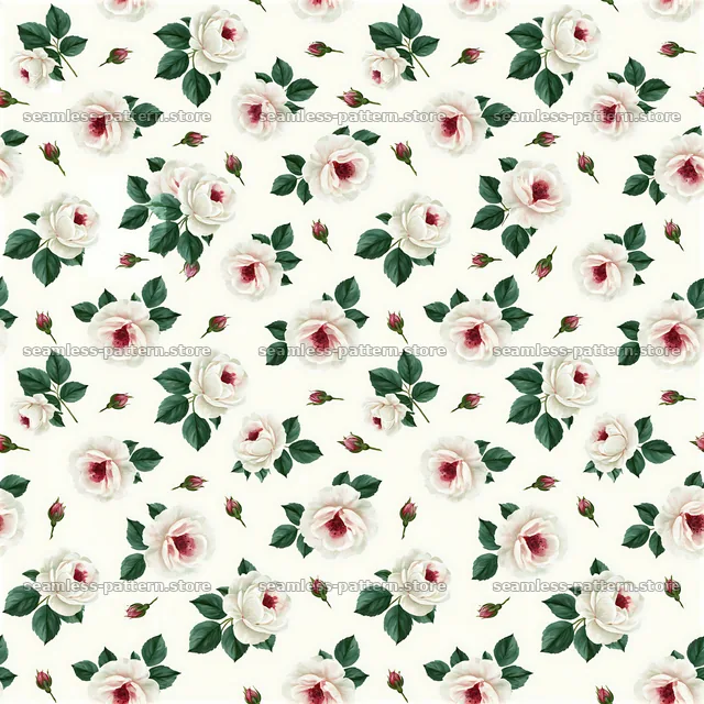 Seamless watercolor rose pattern in soft pink and green colors — seamless tileable pattern
