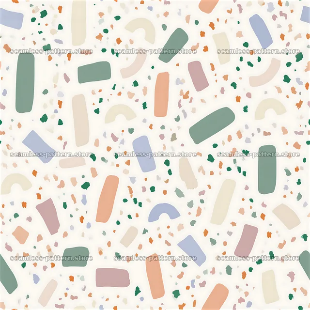 Dynamic confetti repeat pattern with curved and rectangular shapes — seamless tileable pattern