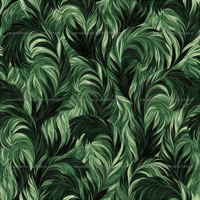 Green camouflage bird plumage repeating pattern with swirling shapes — seamless tileable pattern