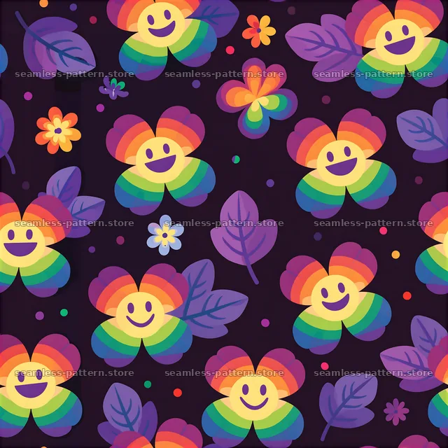 Rainbow smiley flowers seamless pattern in vibrant colors — seamless tileable pattern