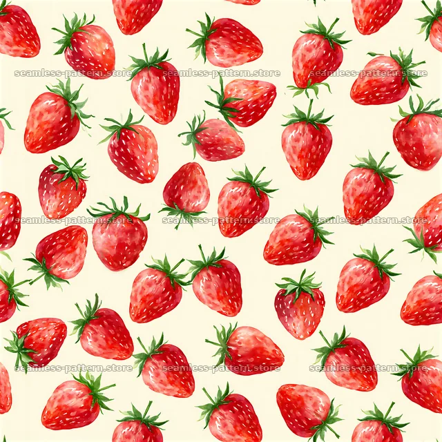 Seamless watercolor strawberry pattern on cream background — seamless tileable pattern