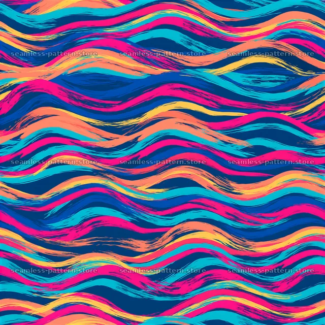 Colorful painterly waves seamless pattern in vibrant shades of blue and pink — seamless tileable pattern