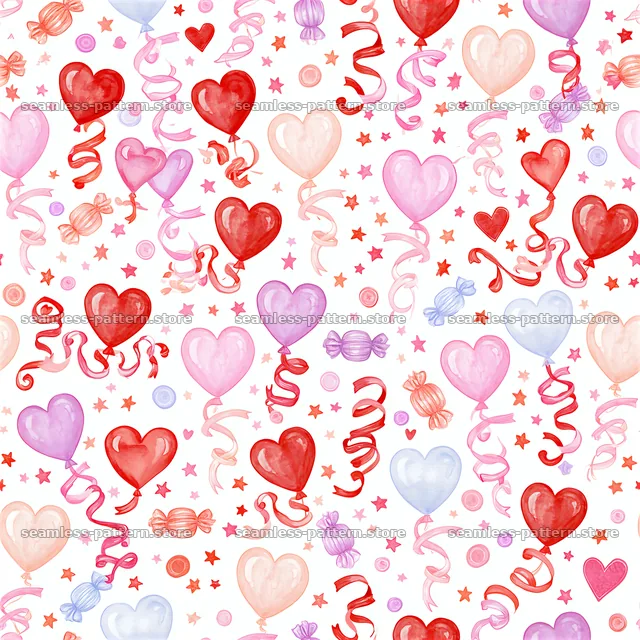 Valentine scrapbook repeat pattern with hearts and balloons — seamless tileable pattern