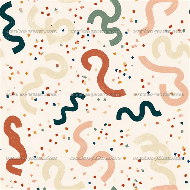 Confetti streamers seamless pattern with colorful wavy shapes — seamless tileable pattern