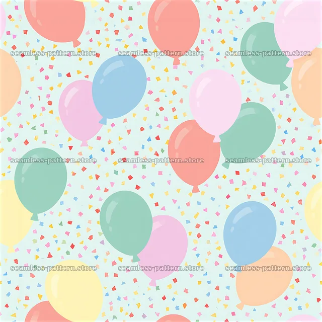 Seamless pattern of colorful balloons and confetti — seamless tileable pattern