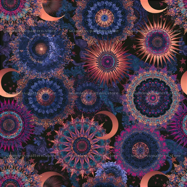 Colorful astrology seamless pattern featuring cosmic designs — seamless tileable pattern