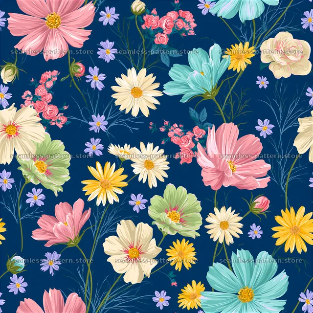 Garden flower seamless pattern with colorful floral elements — seamless tileable pattern