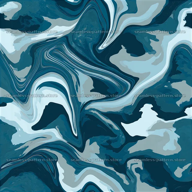 Seamless blue camouflage marble pattern in swirling abstract shapes — seamless tileable pattern