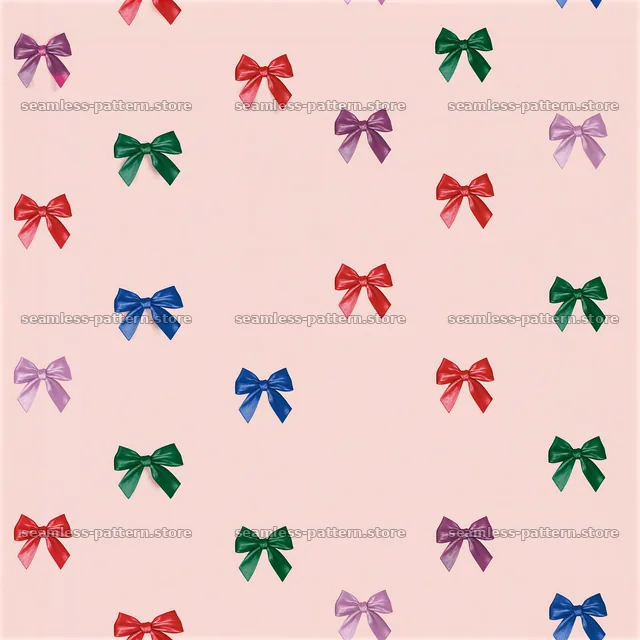 Repeating pattern with colorful bows on a light background — seamless tileable pattern