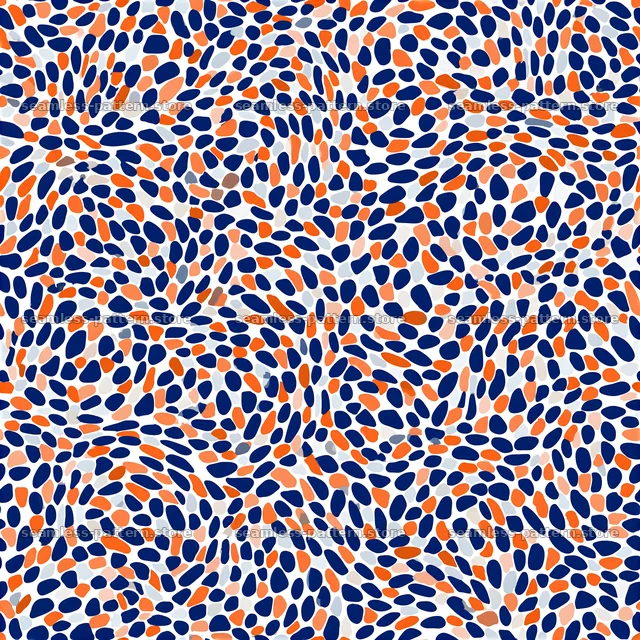 Soft flowing shapes repeat pattern with blue and orange colors — seamless tileable pattern