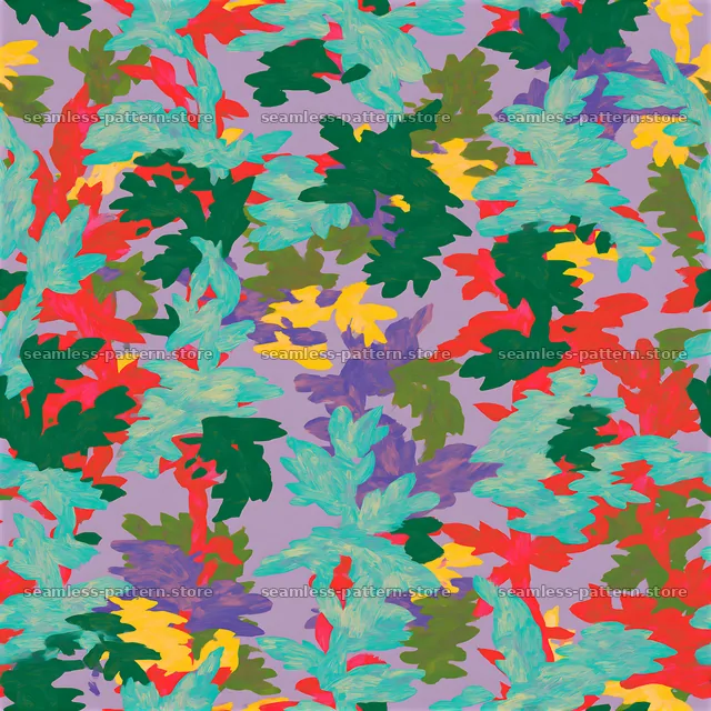 Colorful military camouflage repeat pattern with bold leaf shapes — seamless tileable pattern